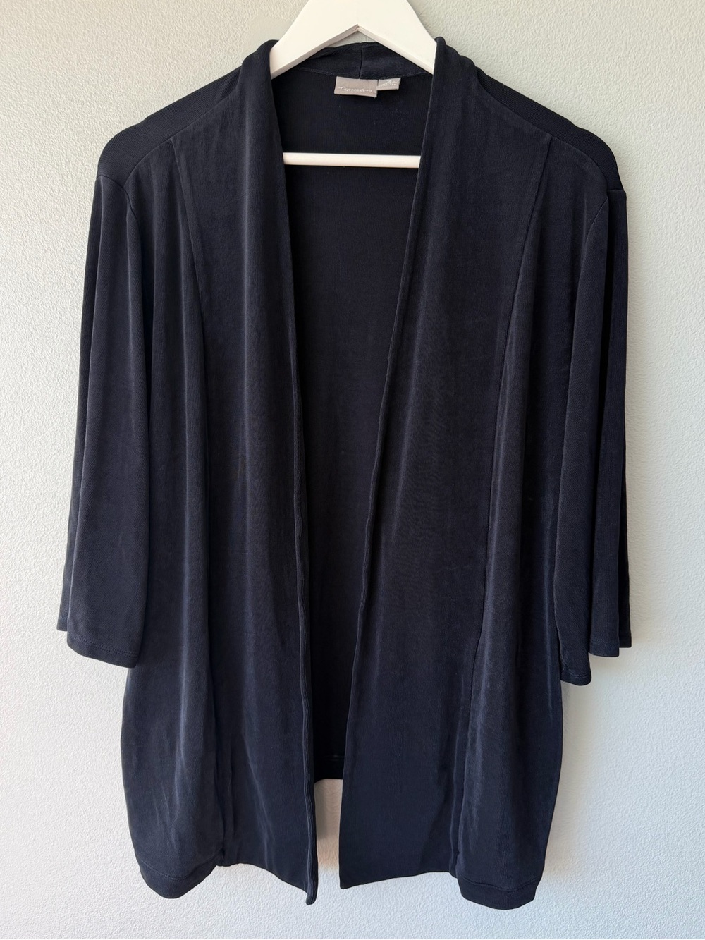 Chico’s Travelers navy blue stretch 3/4 sleeve open front cardigan sz 3 sz XL
